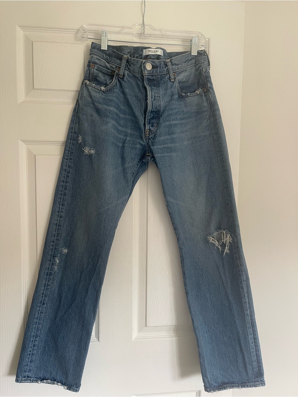 Moussy Vintage-Inspired Straight Leg Distressed Denim - Blue
